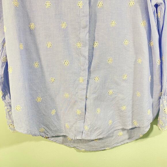 Sanctuary Blue Striped All Over Eyelet Flowers Oversized Button Up Blouse Size S - Picture 3 of 8